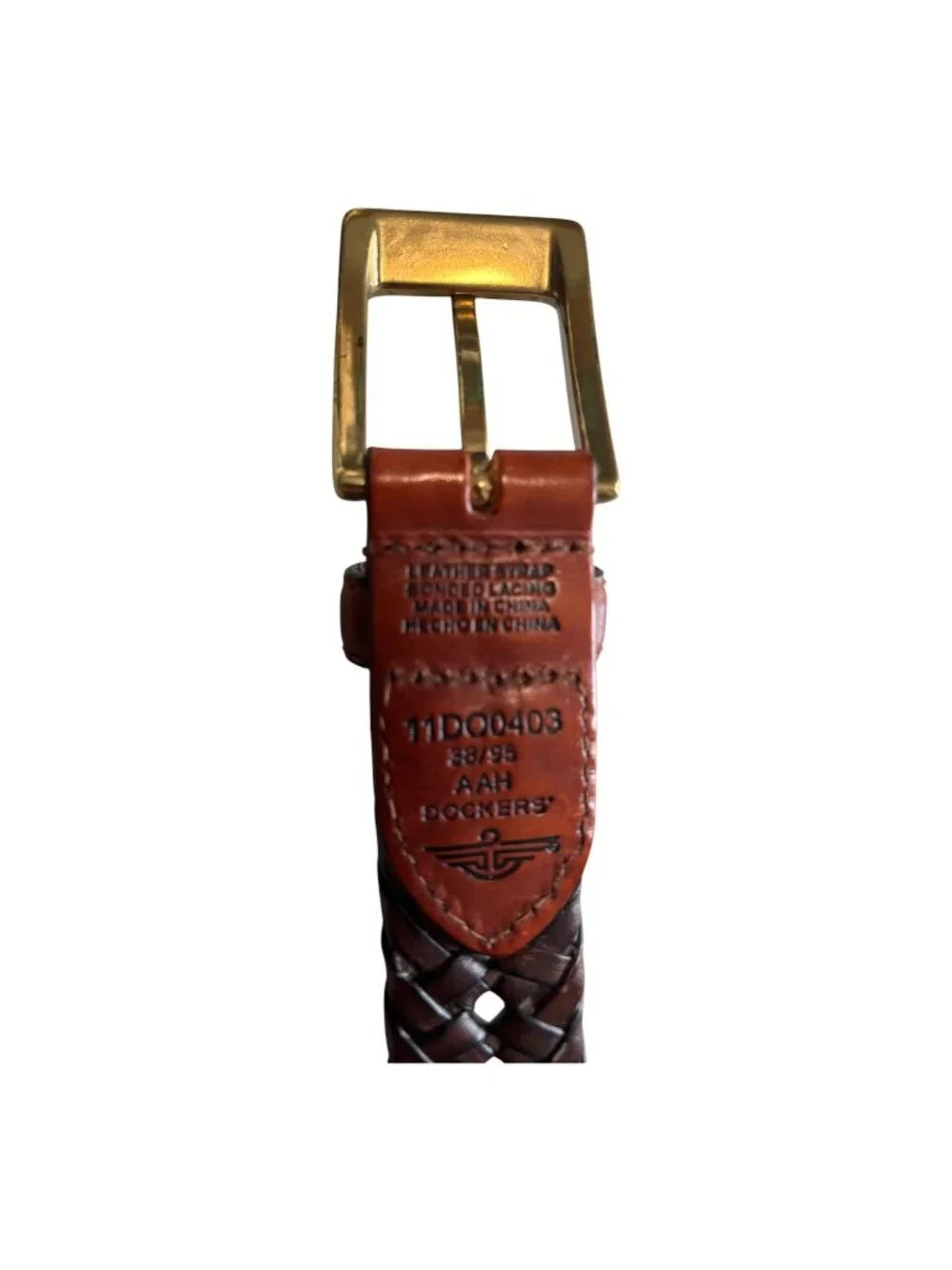 Dockers Braided Leather Belt Brown Woven Brass Buckle Men’s Size 38 Quiet Luxury